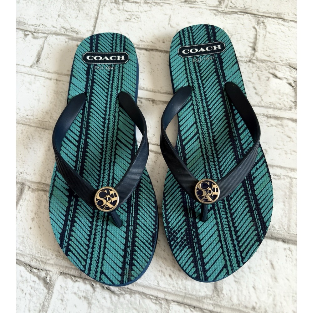 COACH-Alessa NAVY/TURQUOISE NAVY Flip Flop Sandals-SZ 7/8-Excellent